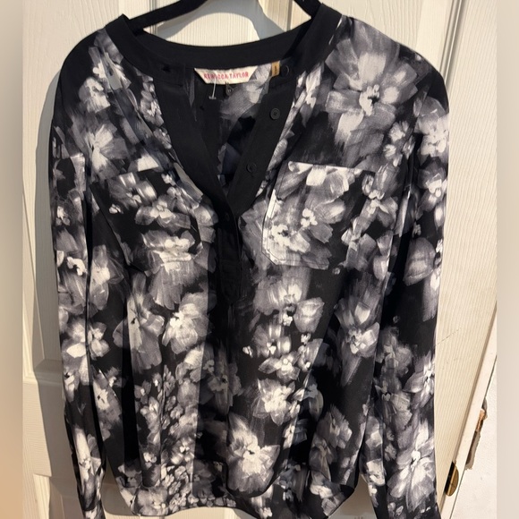 Rebecca Taylor Ghost Flower Silk Long Sleeved Button Top - Picture 1 of 10